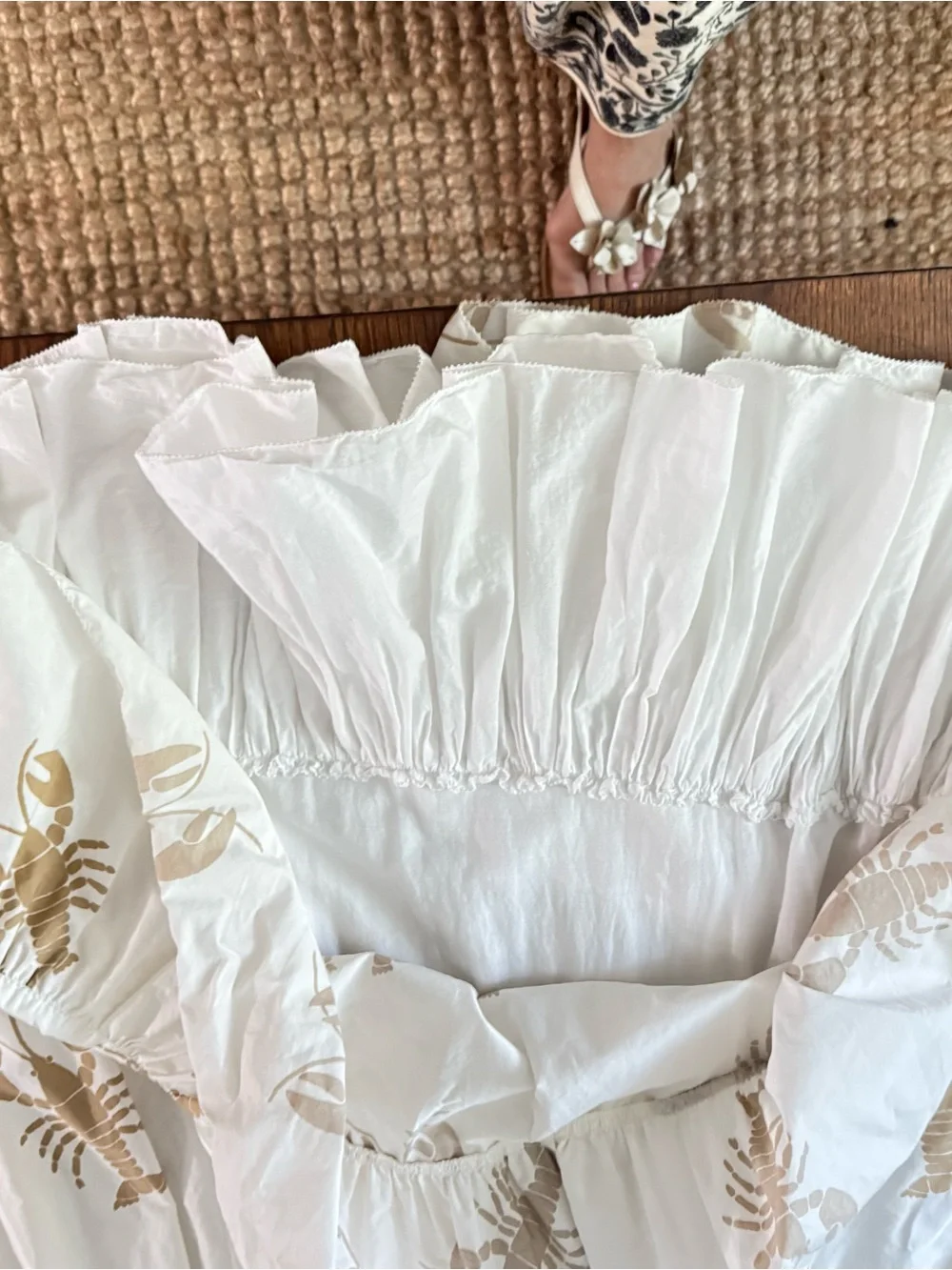 J. Crew White Midi dress with tan Lobster Print